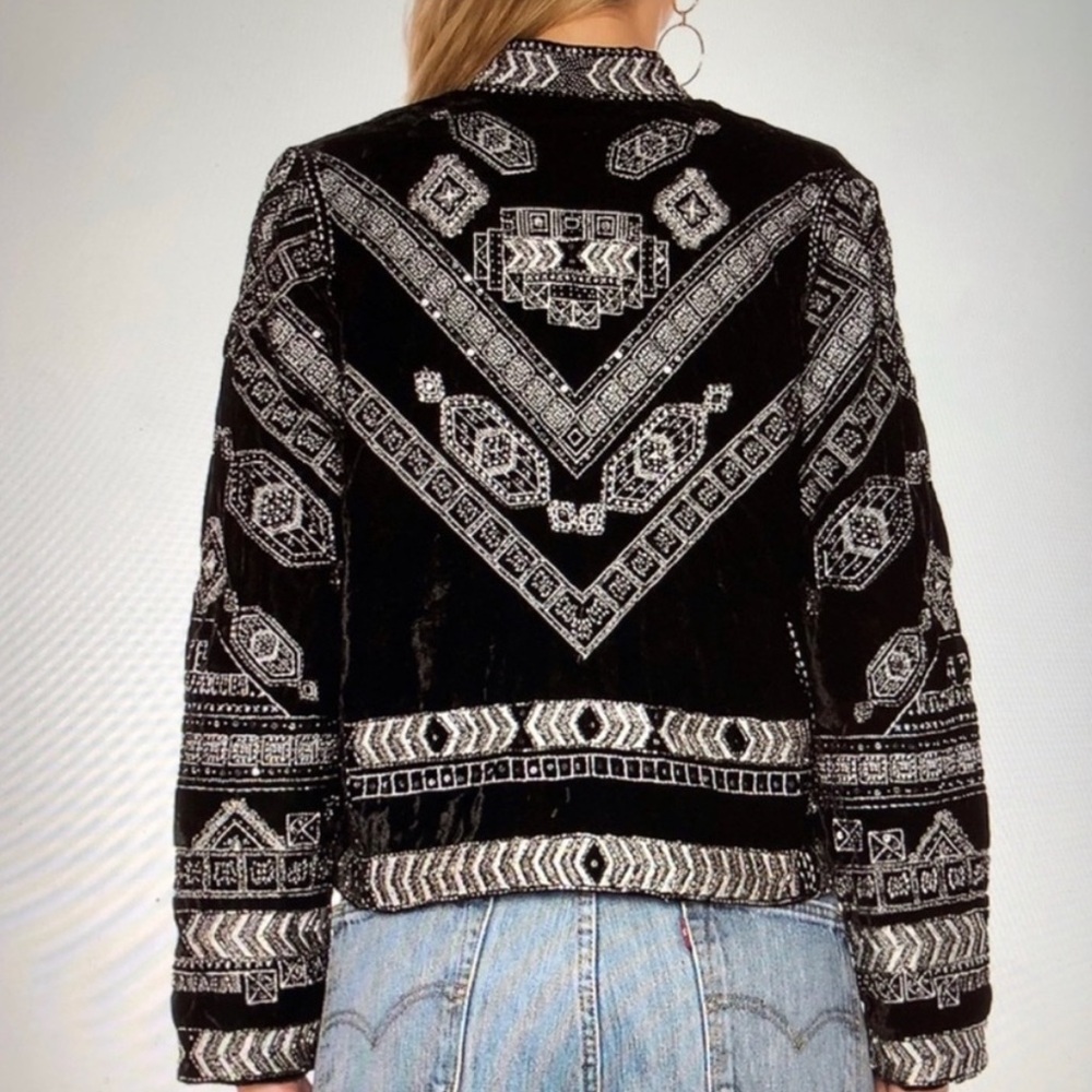 Raga Lunar Eclipse black silver velour velvet embroidered beaded crop Jacket XS - Picture 4 of 15